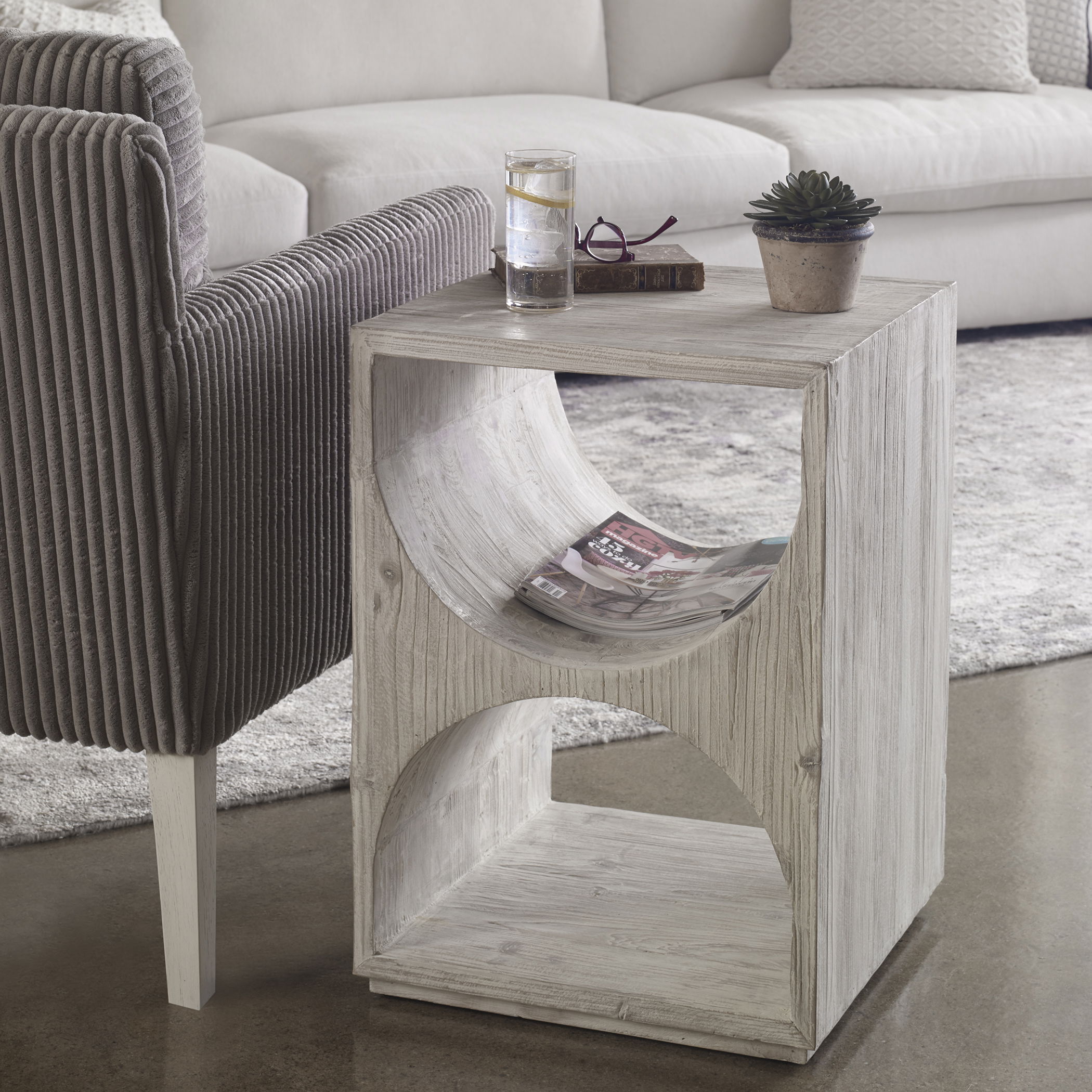Hans White Side Table, Furniture by Uttermost, 18" width x 25" height x 18" depth View 2