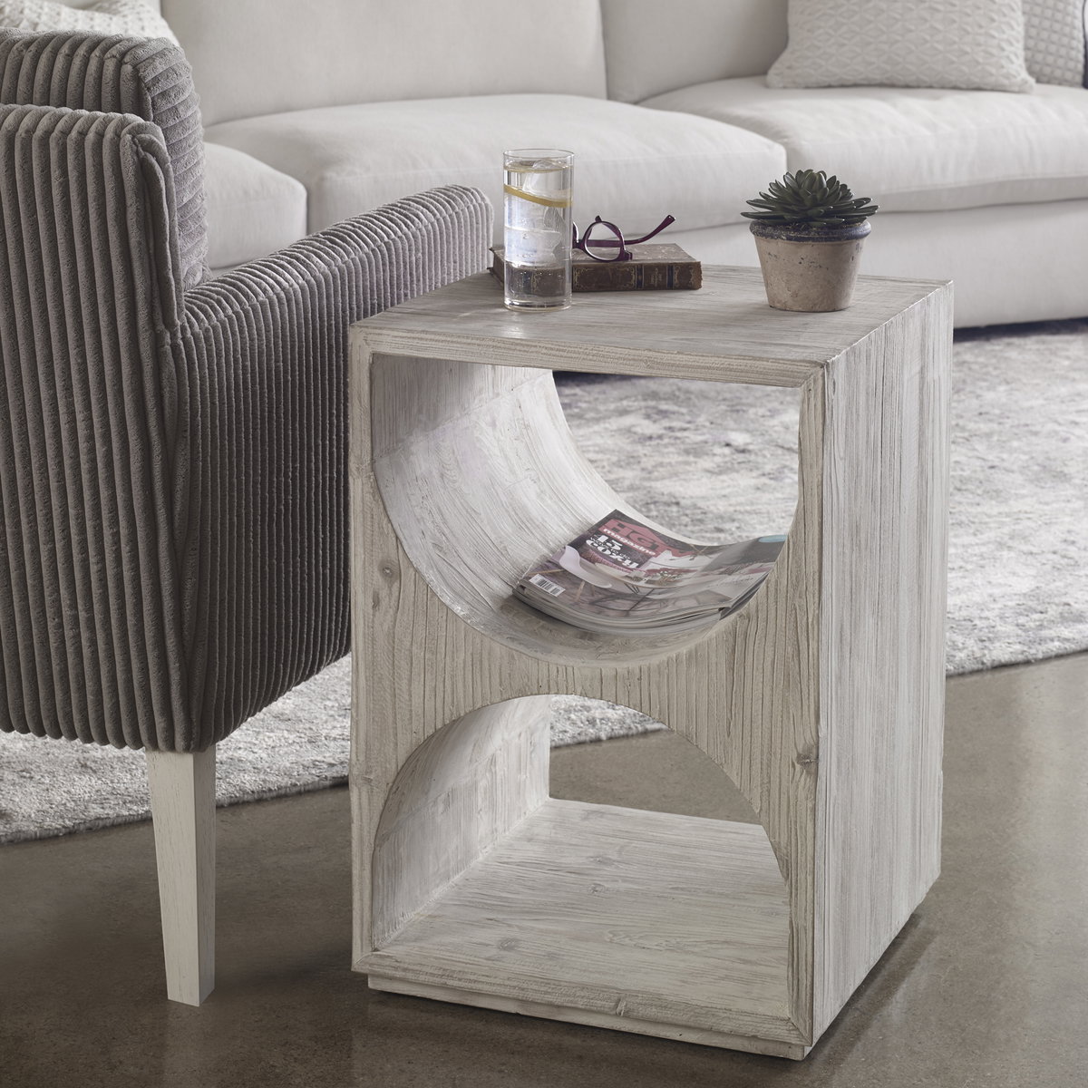 Hans White Side Table, Side & End Table by Uttermost, 18" width x 25" height x 18" depth View 2
