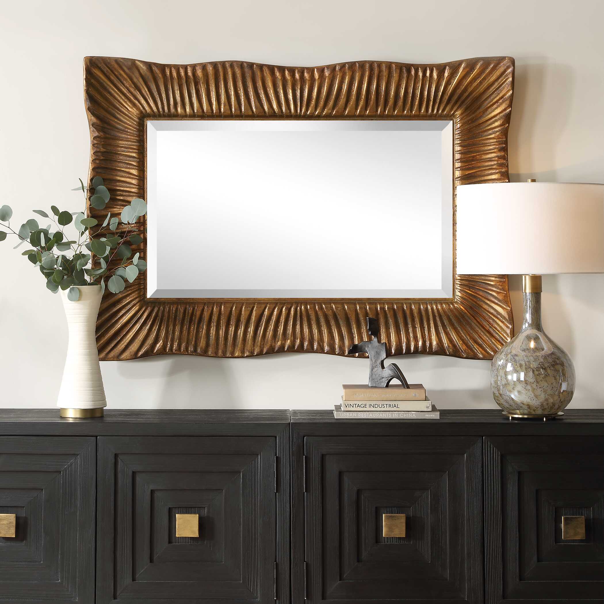 Emerson Scalloped Antique Gold Mirror, by Uttermost, 36.25" width x 51" height x 2.5" depth View 5