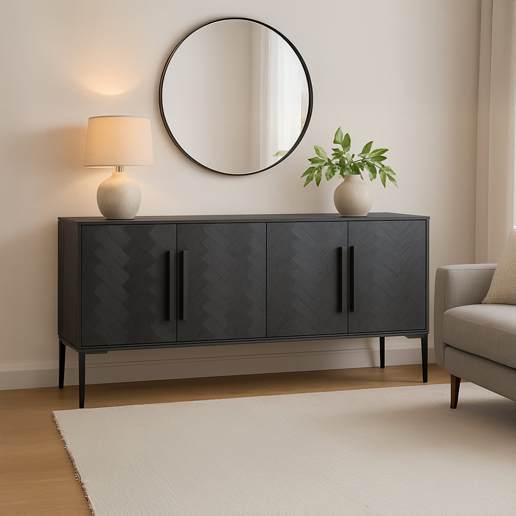Fishbone Sideboard Black, Cabinets & Sideboard by Moe's Home, 77" width x 33.5" height x 16" depth View 6