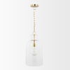 Sadah Tall Clear Blown Glass with Gold Metal Pendant Light, by Mercana, 11.25" length x 11.25" width x 21" height thumbnail 3