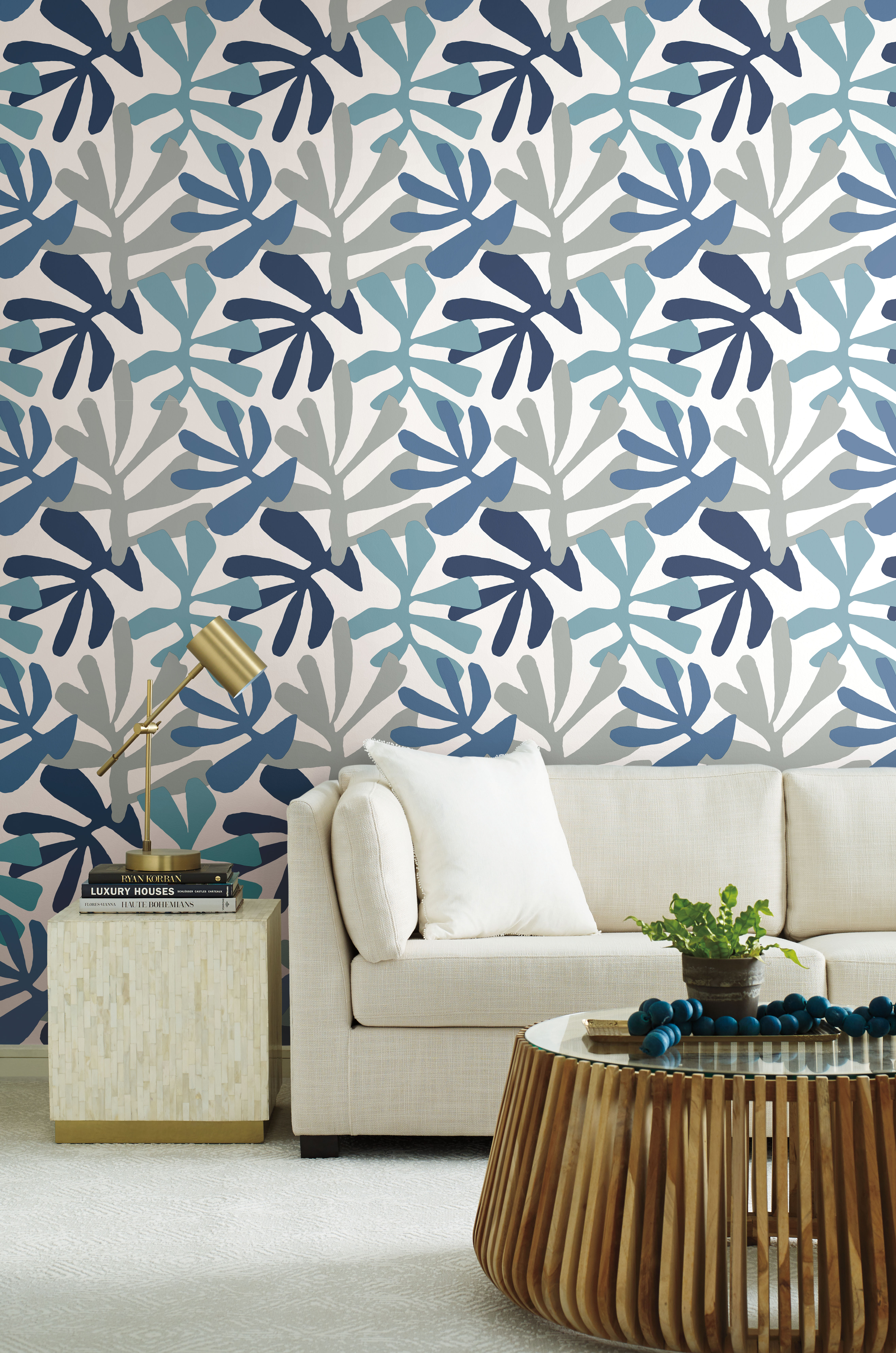 Kinetic Tropical Blue & Grey Peel & Stick Wallpaper large image 