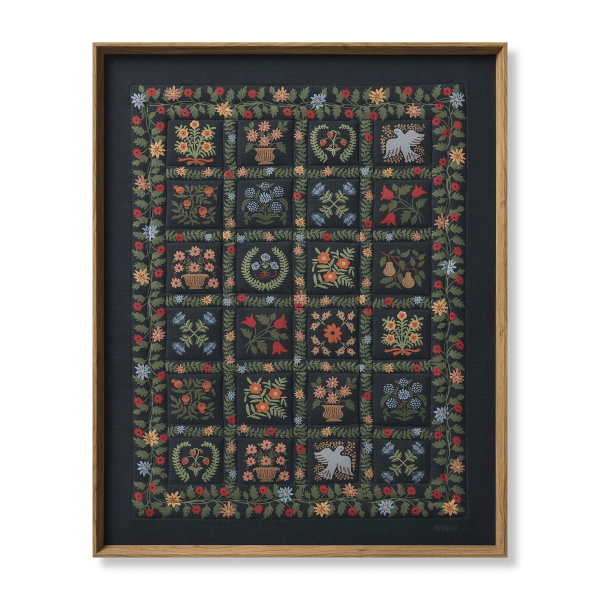 Rifle Paper Co. x Loloi Helena Quilt Navy Wall Art, Wall Hanging, 33" length x 41" width View 1