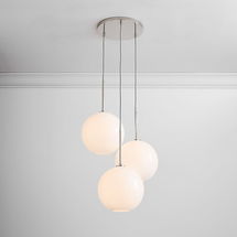 Online Designer Combined Living/Dining Sculptural 3 Light Chandelier Polished Nickel Milk Glass Globe (17")