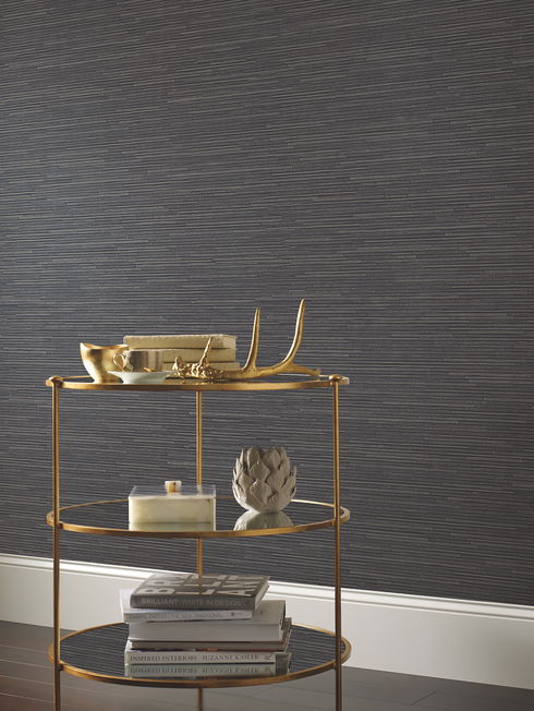 Ribbon Bamboo Black & Silver Metallic Wallpaper