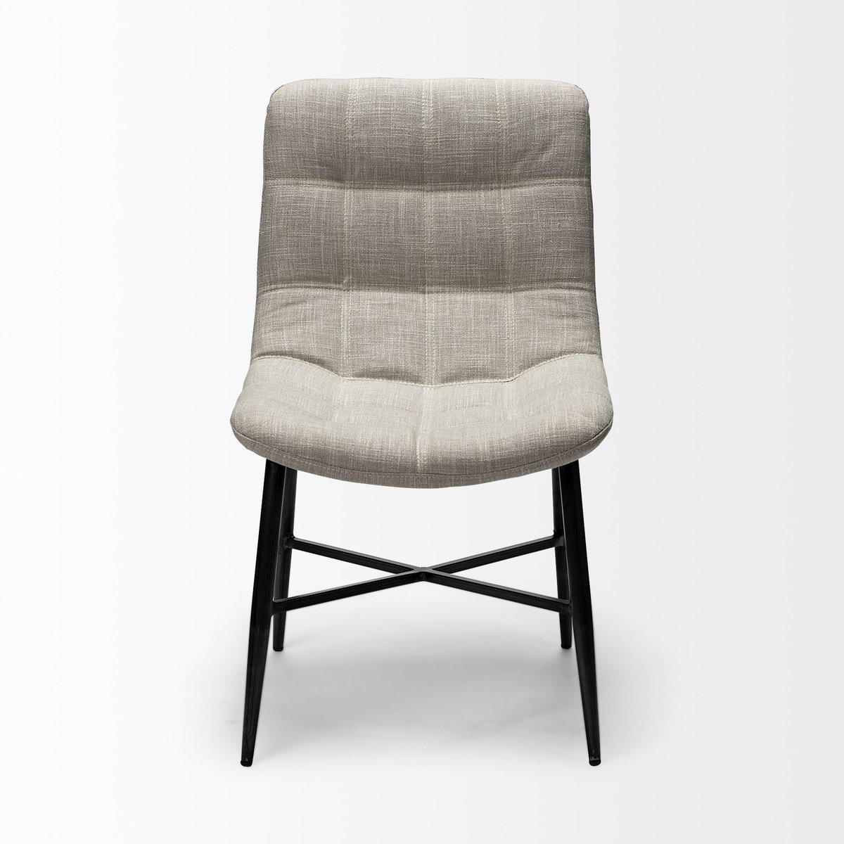 Barrow Solid Back Dining Side Chair | Beige Fabric with Black Metal, Dining Chair by Mercana, 19.75" length x 24" width x 34" height View 7