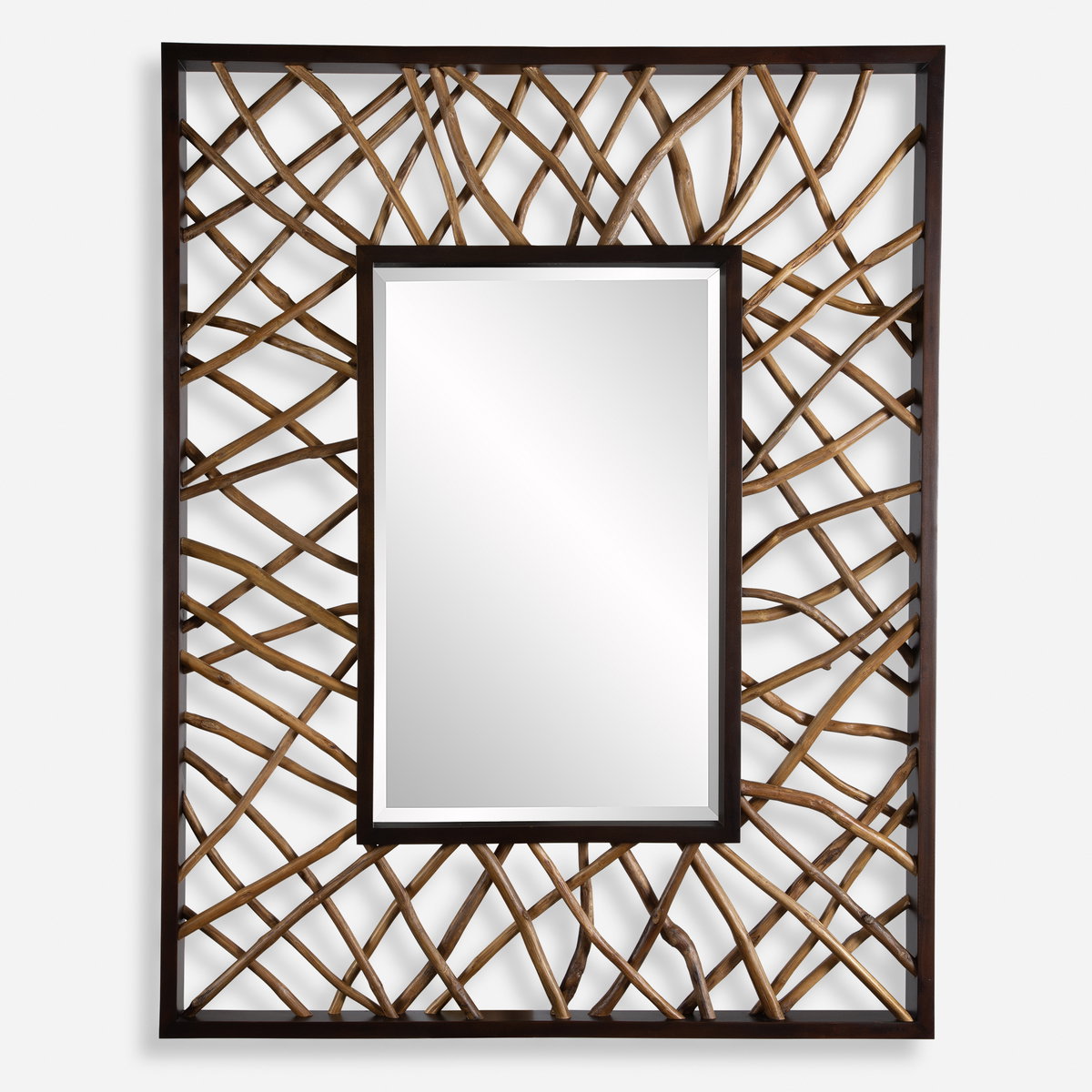 Teak Maze Rectangle Mirror, by Uttermost, 3'8" width x 4'8" height x 2.5" depth View 1