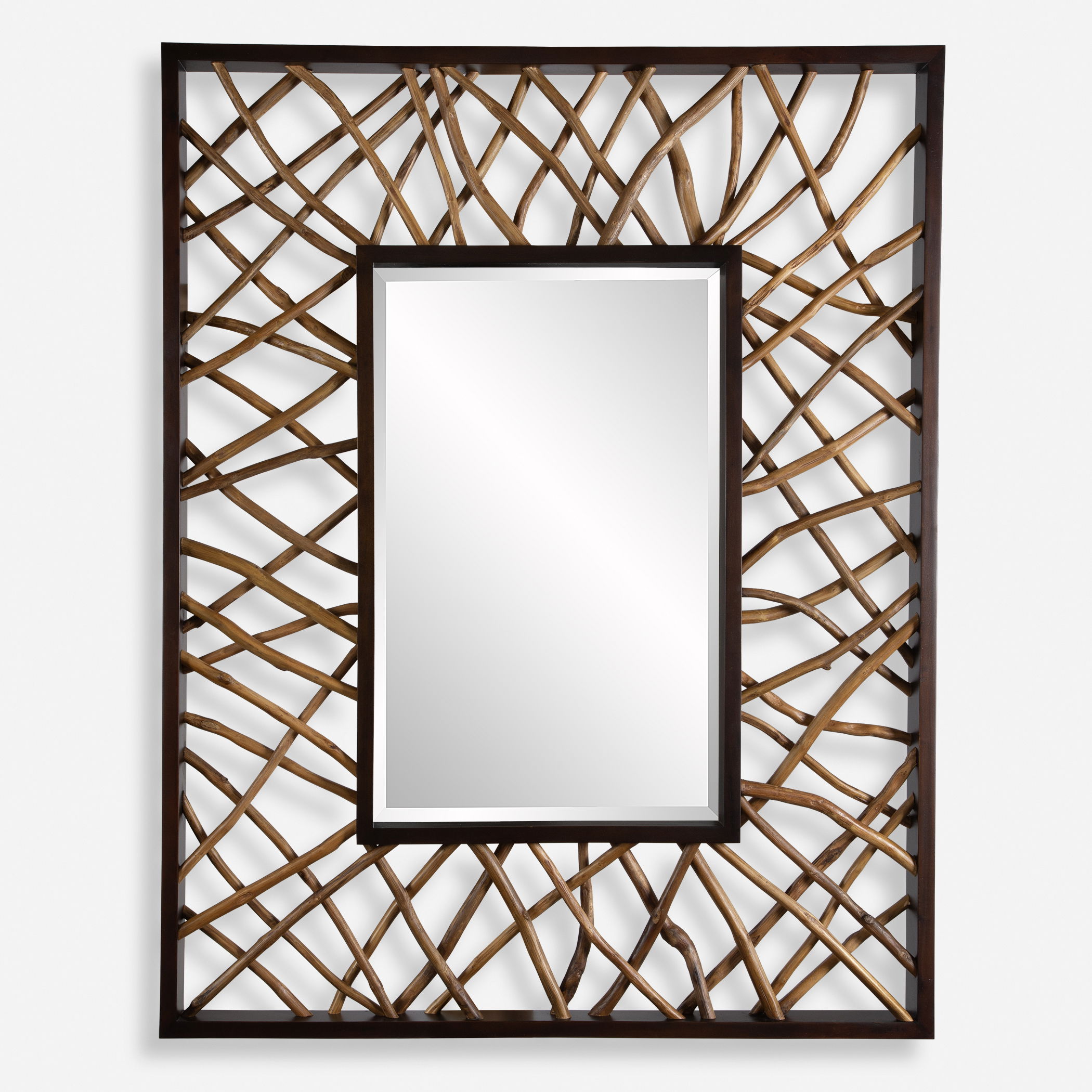 Teak Maze Rectangle Mirror, by Uttermost, 44" width x 56" height x 2.5" depth View 1
