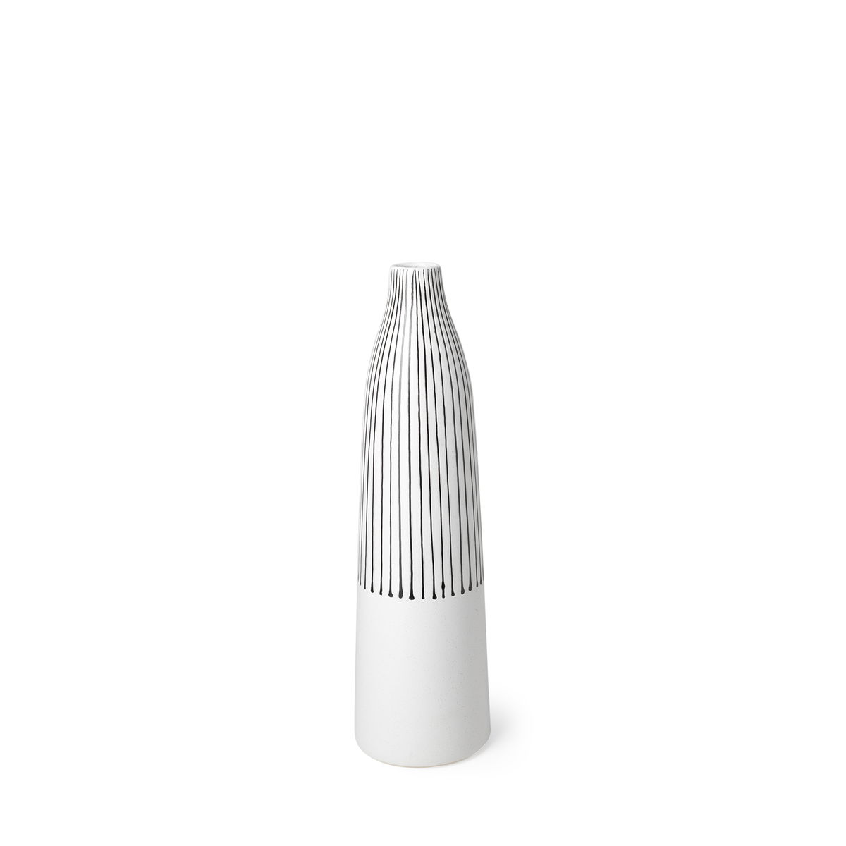 Kira I Small White Pinstripe Ceramic Vase, by Mercana, 4.92" length x 4.92" width x 17.72" height View 1