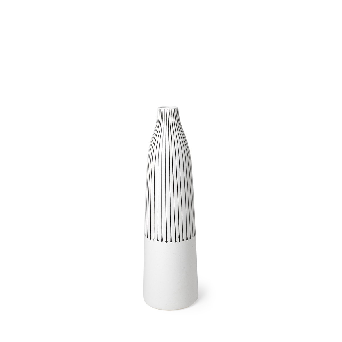 Kira I Small White Pinstripe Ceramic Vase, by Mercana, 4.92" length x 4.92" width x 17.72" height View 1