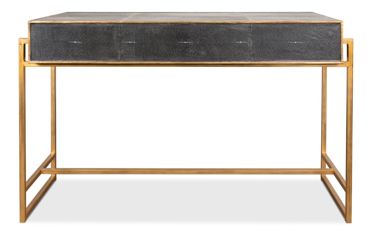 Grey Leather Shagreen Desk, by Sarreid, 1'10" length x 4'1" width x 2'7" height View 3