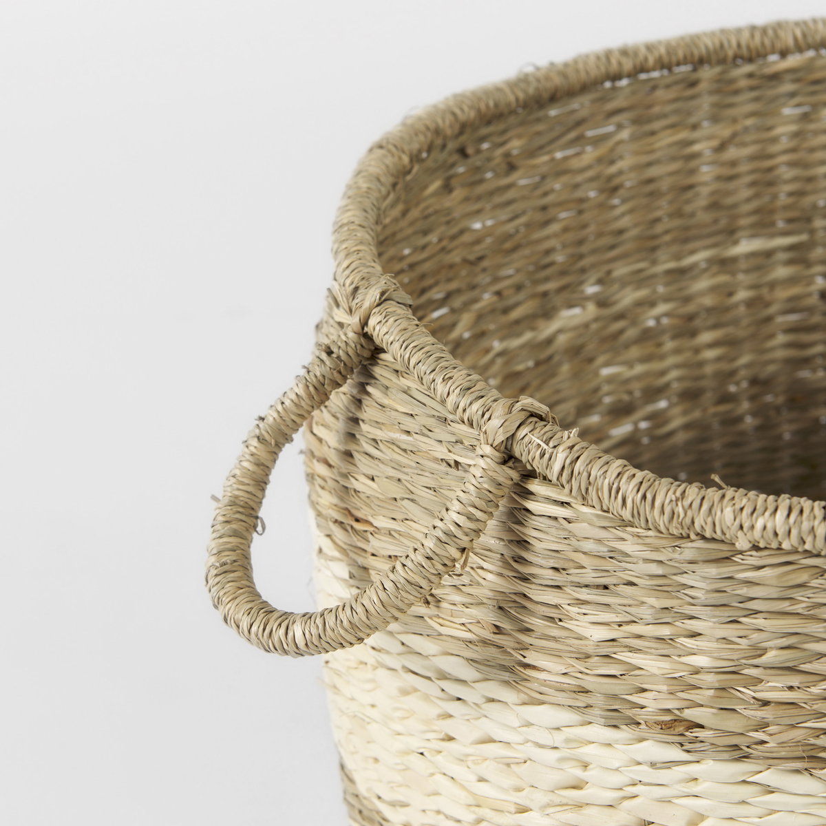Bradley (Set of 2) Light Brown with Striped Seagrass Basket with Handles, Bins & Basket by Mercana, 18.11" length x 18.11" width x 16.14" height View 5