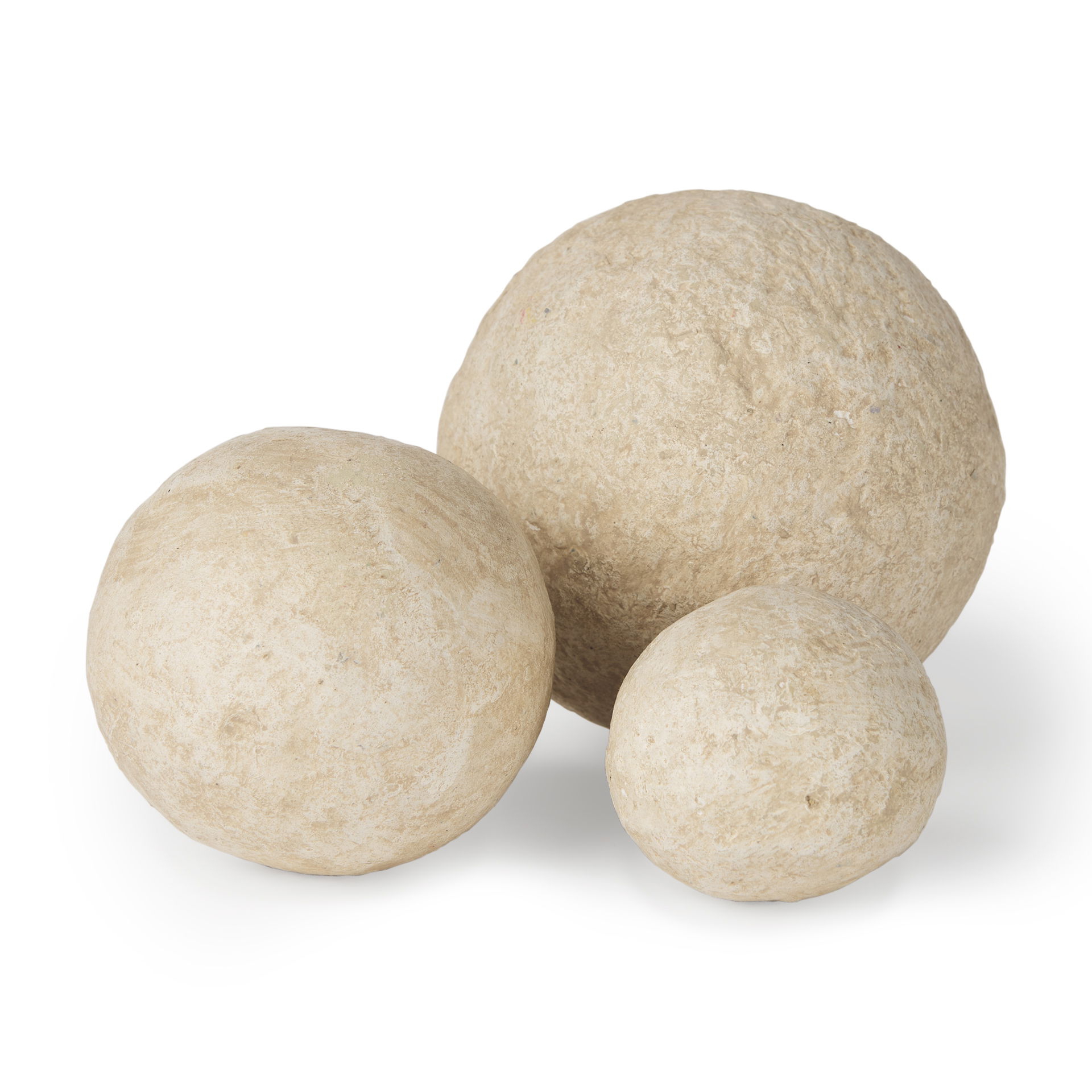 Sunita Set of 3 Beige Paper Mache Orbs, Decorative Object by Mercana, 6" length x 6" width x 6" height View 1