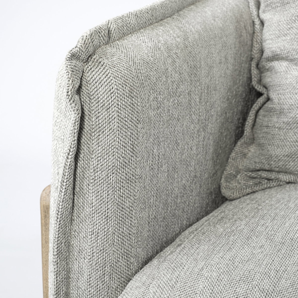 Roy II Frost Gray Upholstered and Brown Wood Frame Arm Chair, Accent Chair by Mercana, 43.31" length x 41.73" width x 33.07" height View 8