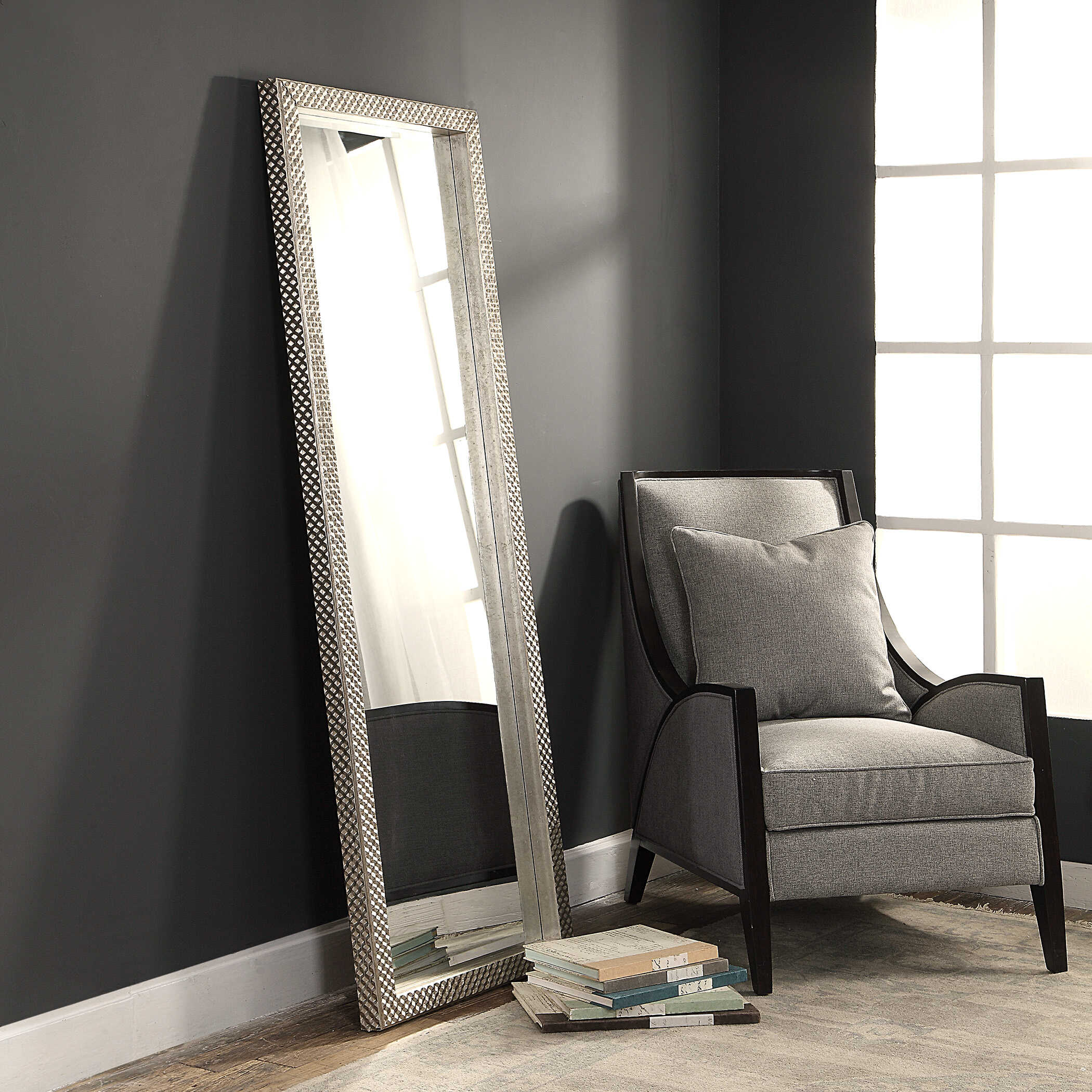 Cacelia Metallic Silver Mirror, by Uttermost, 28" width x 75.25" height x 2.37" depth View 5