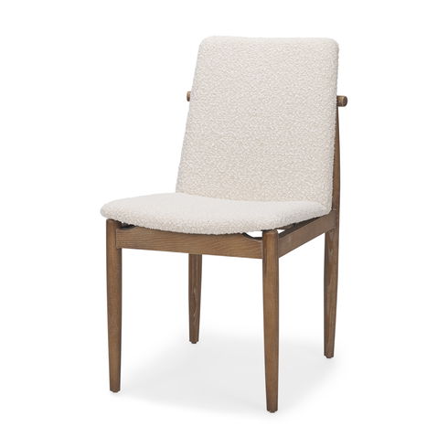 Cavett Cream Boucle Upholstered Seat with Light Brown Wood Frame Dining Chair