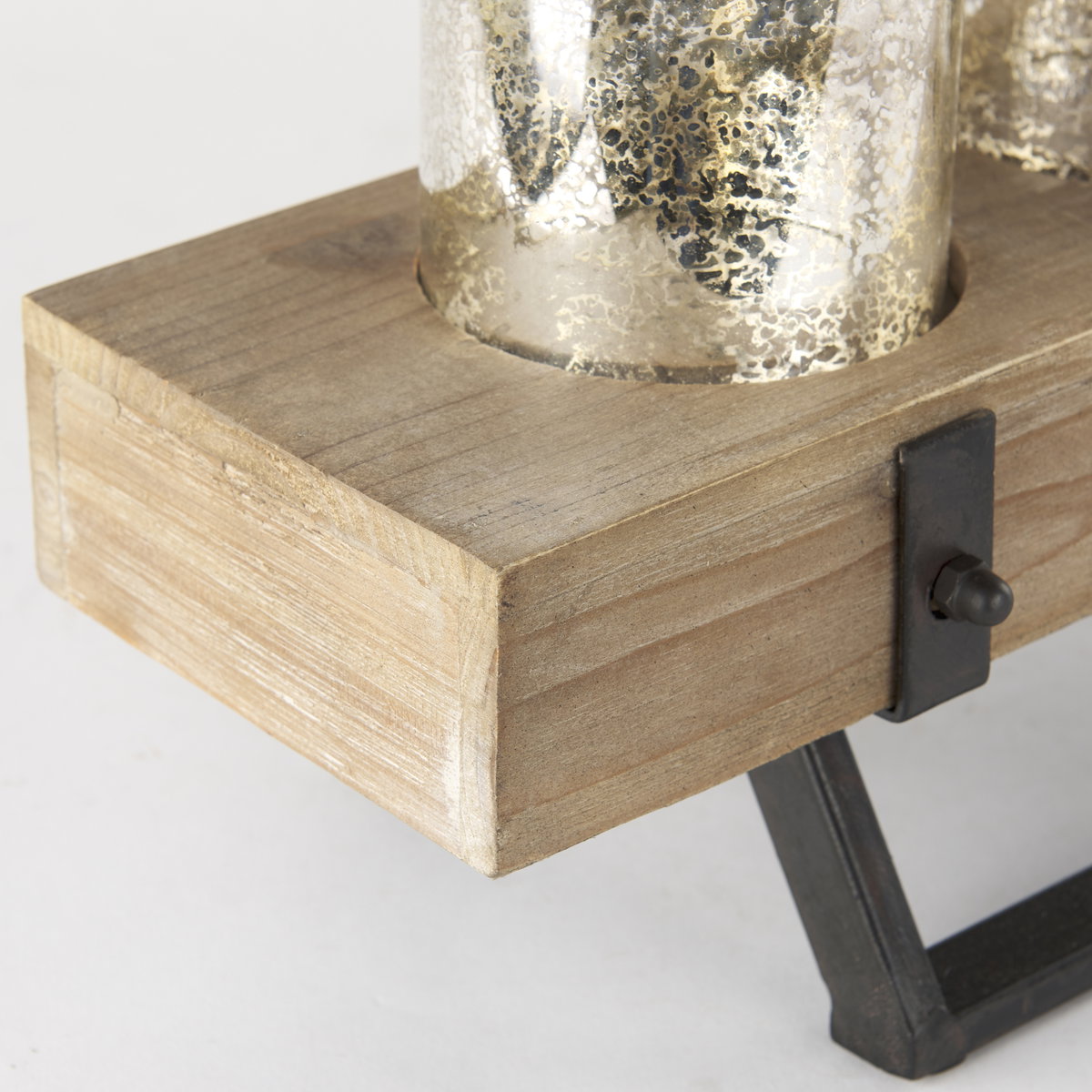 Benk Wood and Black Metal Five Cup Candle Holder, Candles & Candle Holder by Mercana, 27" length x 13.78" width x 7.09" height View 12