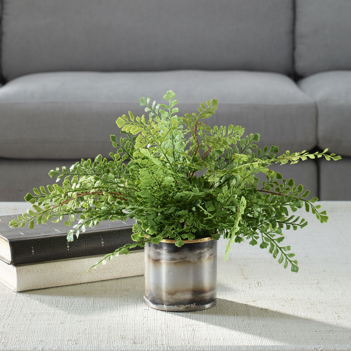 Maidenhair Fern In Oxidized Container, Artificial Plants & Flower by Uttermost, 14" width x 14" height x 14" depth View 2
