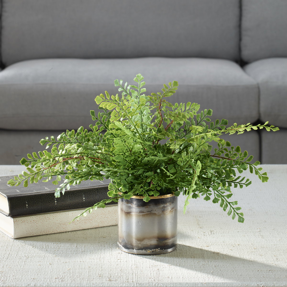 Maidenhair Fern In Oxidized Container, Artificial Plants & Flower by Uttermost, 14" width x 14" height x 14" depth View 2