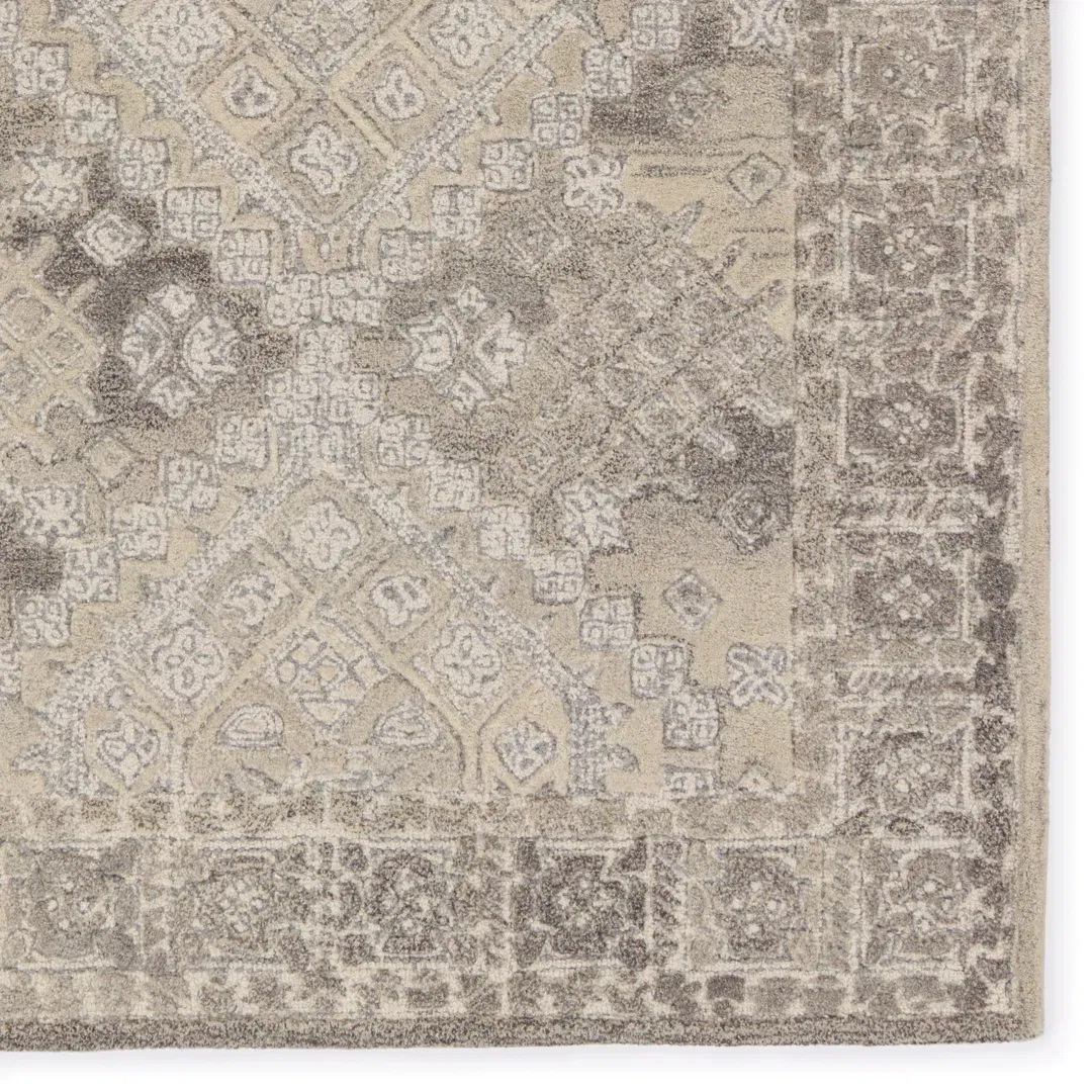 Handmade Tufted Wool Area Rug in Gray/Cream large image 
