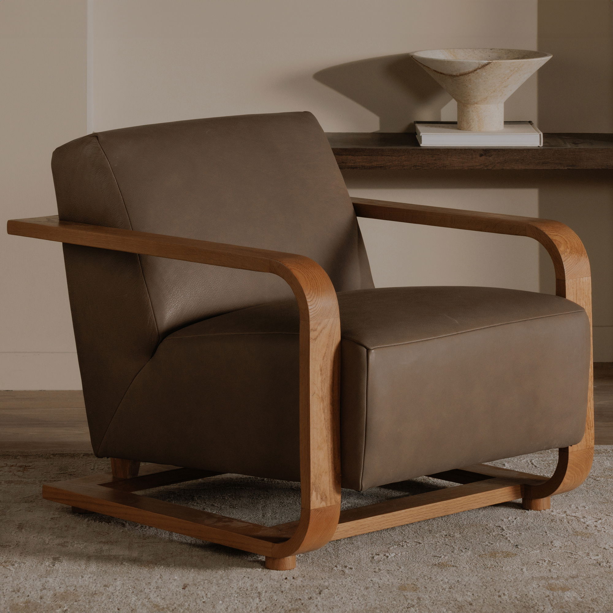Eckersley Lounge Chair Cool Brown Leather, Accent Chair by Moe's Home, 29.5" width x 29" height x 36" depth View 7