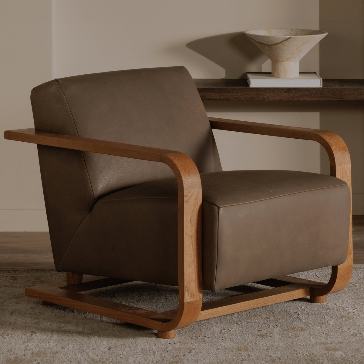 Eckersley Lounge Chair Cool Brown Leather, Accent Chair by Moe's Home, 29.5" width x 29" height x 36" depth View 7