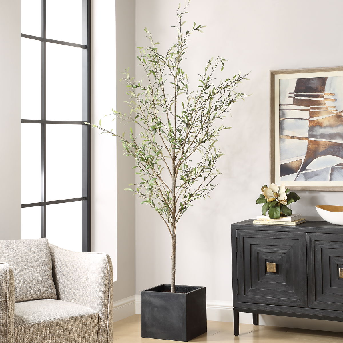 Abundance Potted Olive Tree, Artificial Plants & Flower by Uttermost, 31.5" width x 90.5" height x 31.5" depth View 2