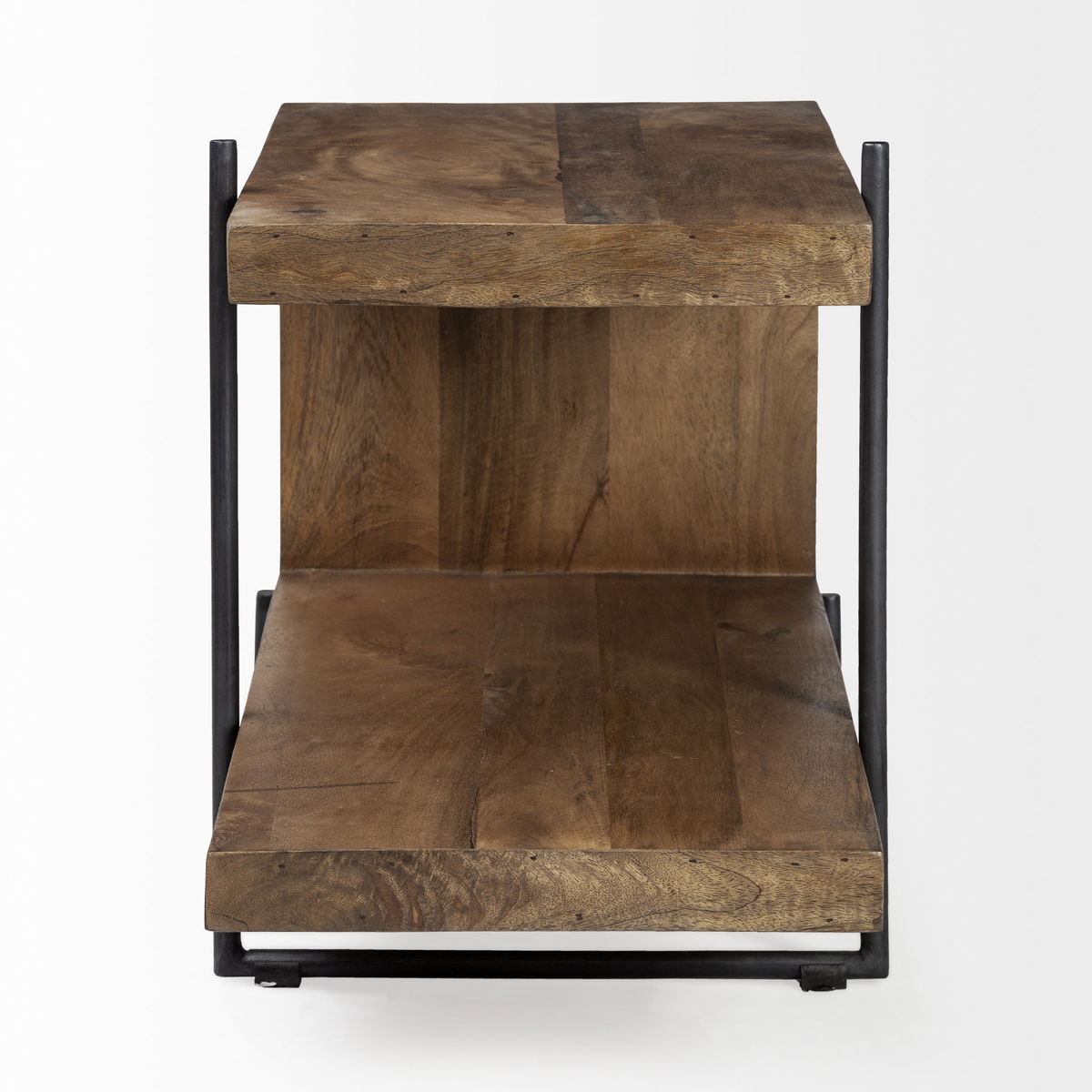 Maddox 30L x 18W x 22H Medium Brown Wood with Black Metal U-shaped End/Side Table, Side & End Table by Mercana, 30" length x 17.5" width x 22.5" height View 8