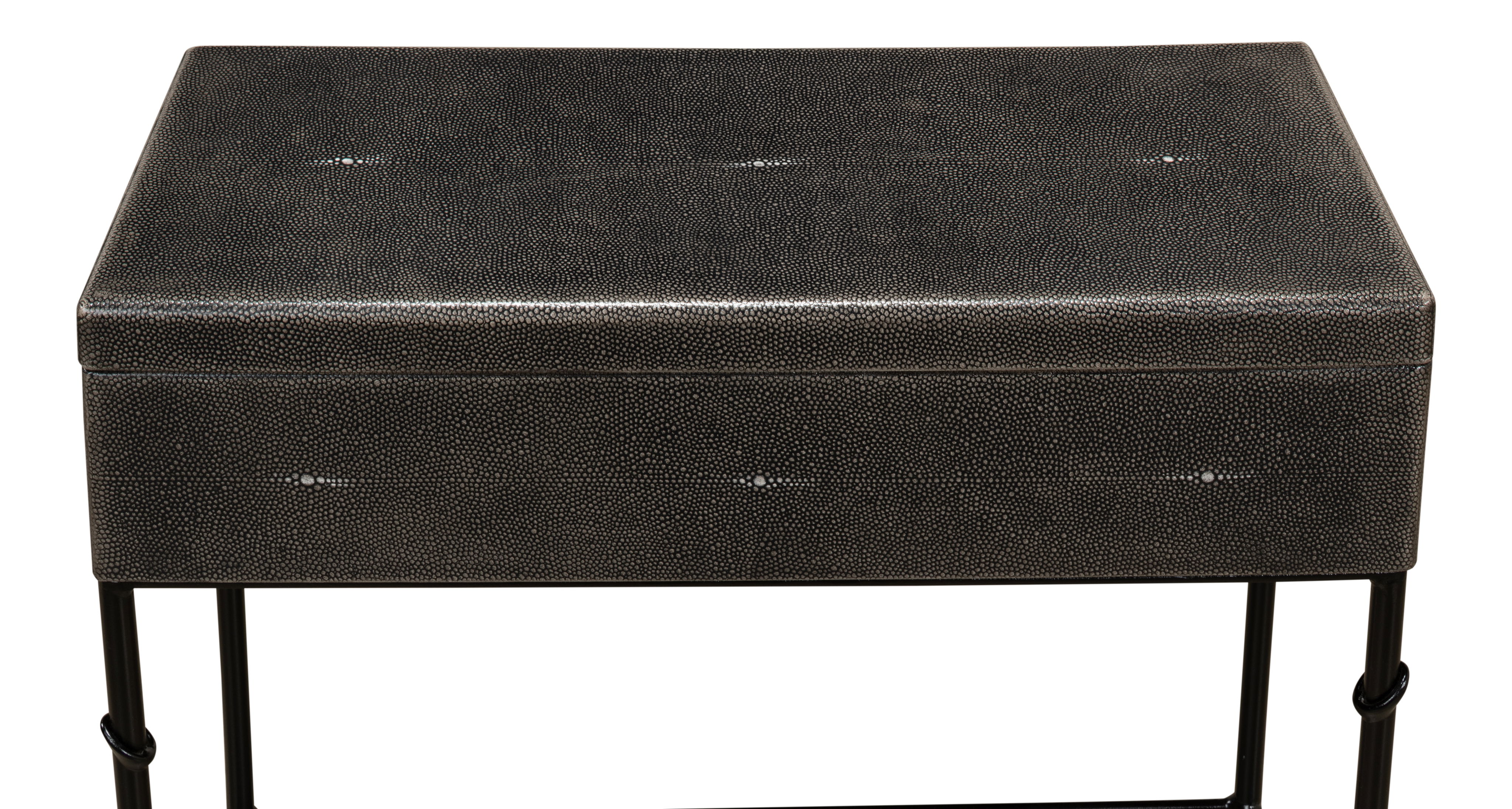 Grey Leather Shagreen Box On Stand, Side & End Table by Sarreid, 24" length x 10" width x 25" height View 10