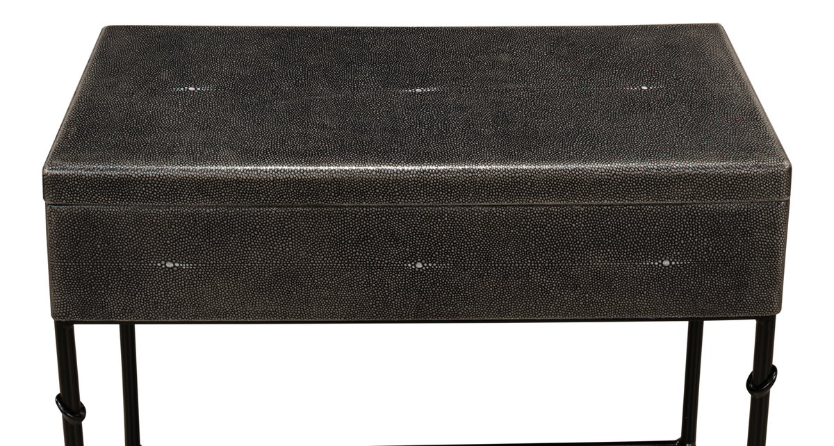 Grey Leather Shagreen Box On Stand, by Sarreid, 10" length x 2' width x 2'1" height View 10