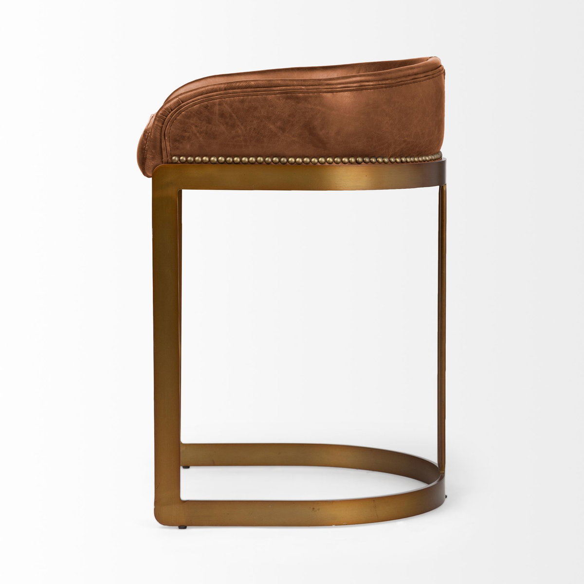 Hollyfield Low Back 24.75in Seat Counter Stool | Cognac Brown Leather, Counter & Bar Stool by Mercana, 20.5" length x 19.7" width x 28.7" height View 3