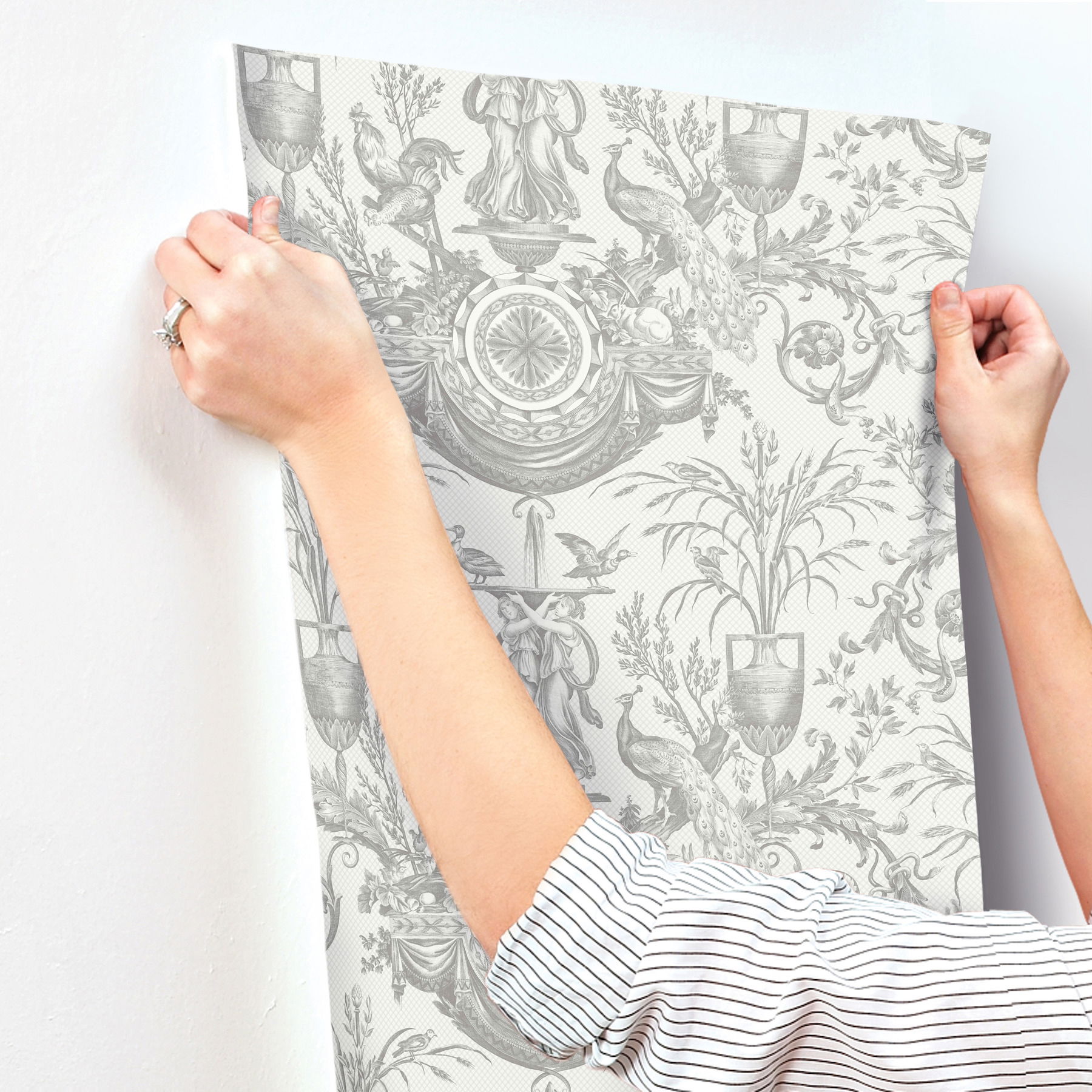 Avian Fountain Toile Grey Wallpaper large image 
