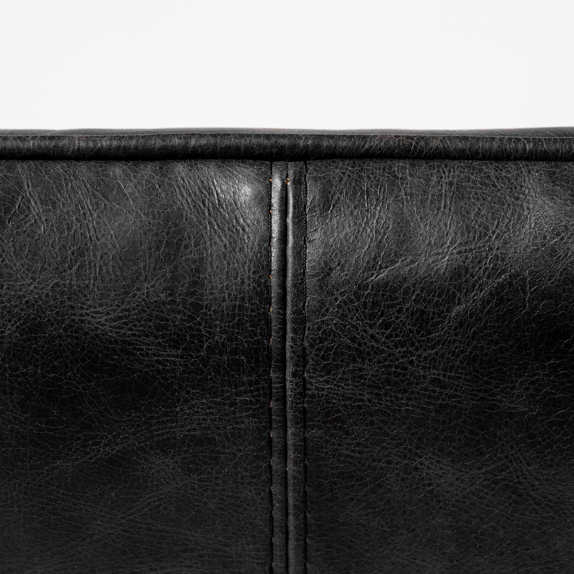 Flavelle II Black Leather Cushion Seat and Solid Iron Base Accent Chair, by Mercana, 28" length x 33.5" width x 27" height View 8