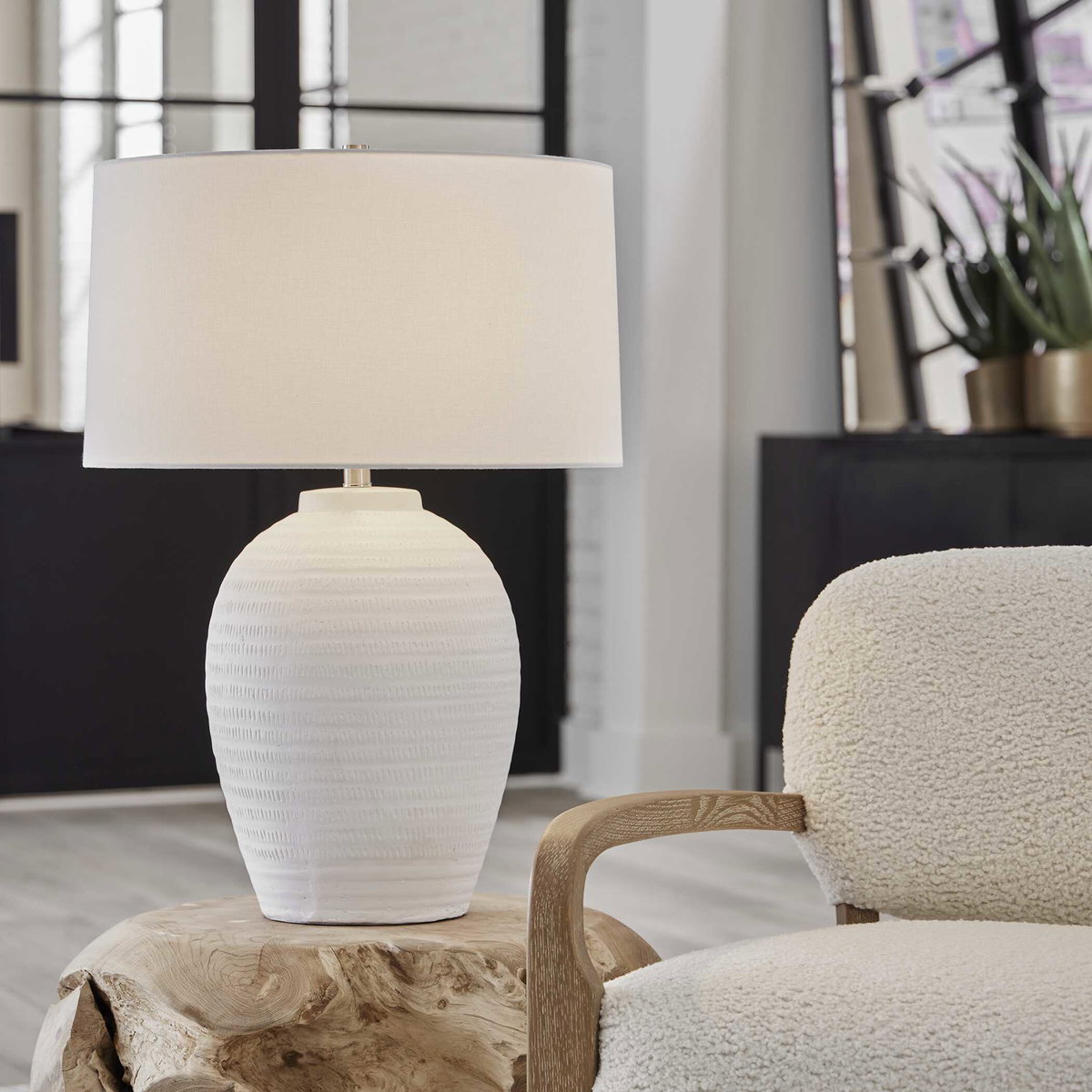 Reyna Chalk White Table Lamp, by Uttermost, 20" width x 28.5" height x 20" depth View 2