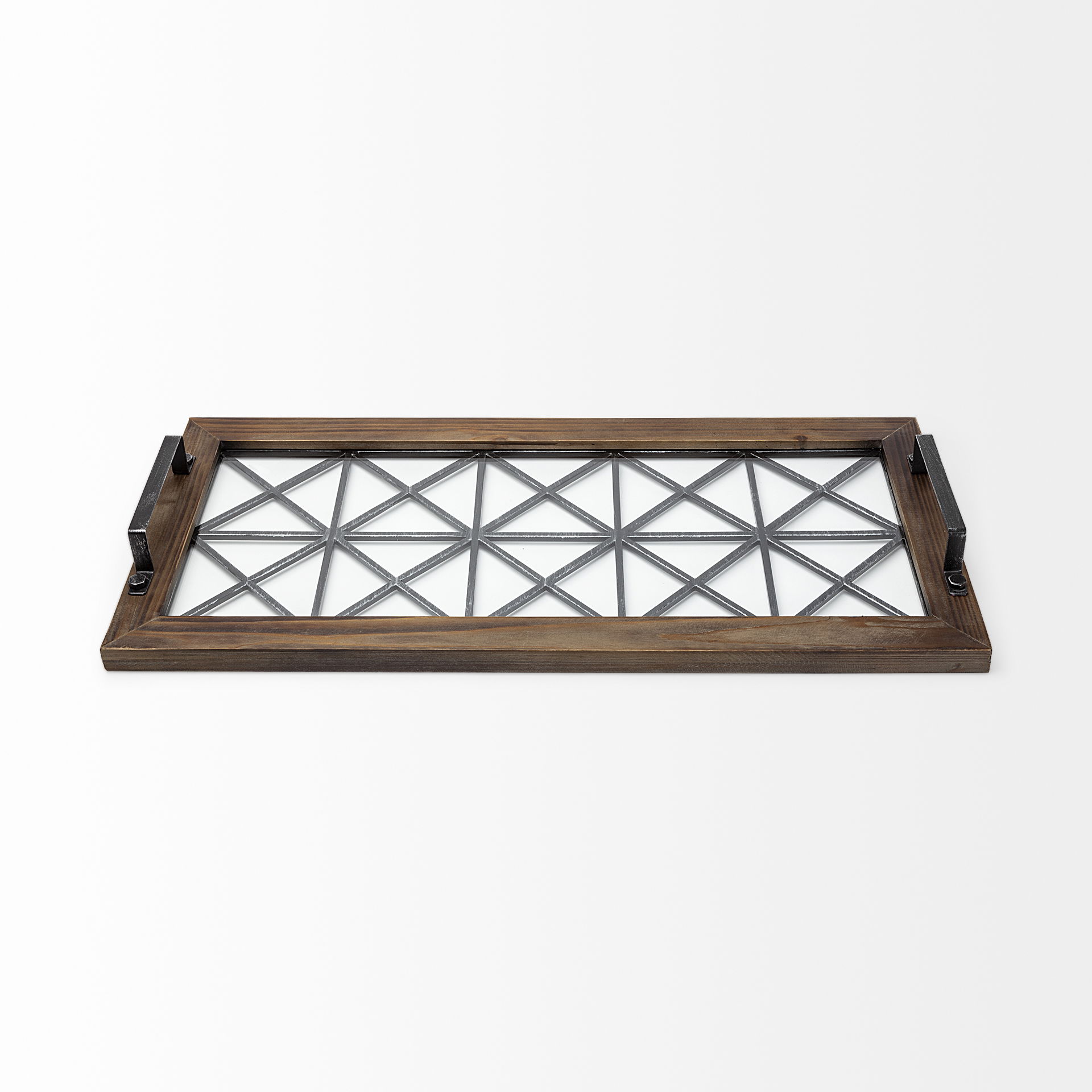 Ellingson 28L x 13W Black Rectangular Metal Glass Wood Bottom Tray large image 