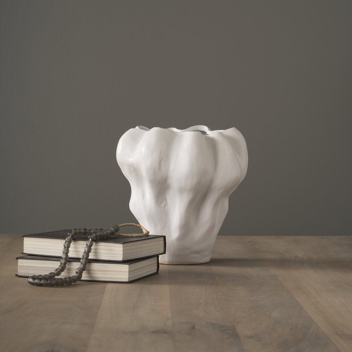 Vanna Sculptural Cream Glazed Ceramic Vase, by Mercana, 11.81" length x 11.61" width x 11.81" height View 2