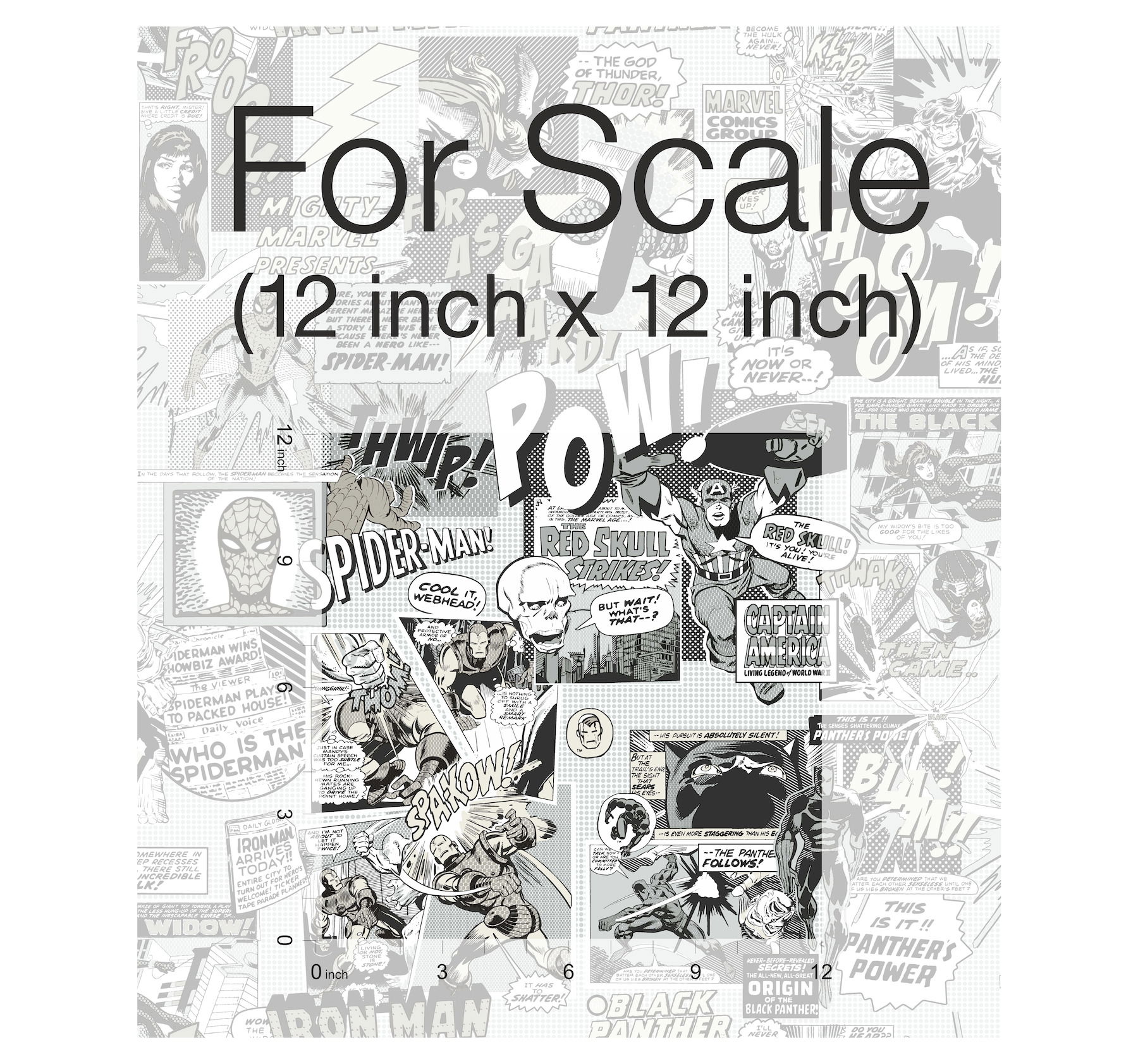 Marvel Comics Pow! Black & White Wallpaper, by York Wall, 33' length x 1'8.5" width x 0.02" depth View 3