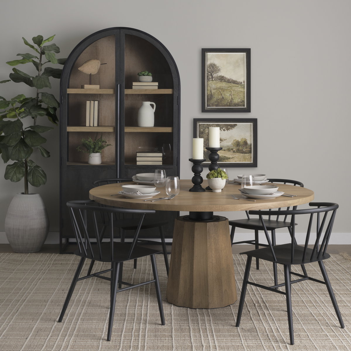 Swanson 60' Light Brown Wood Round Pedestal Dining Table, by Mercana, 60" length x 60" width x 30" height View 2