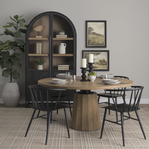 Swanson 60" Round Pedestal Dining Table | Modern | Light Brown Wood | Seats 6