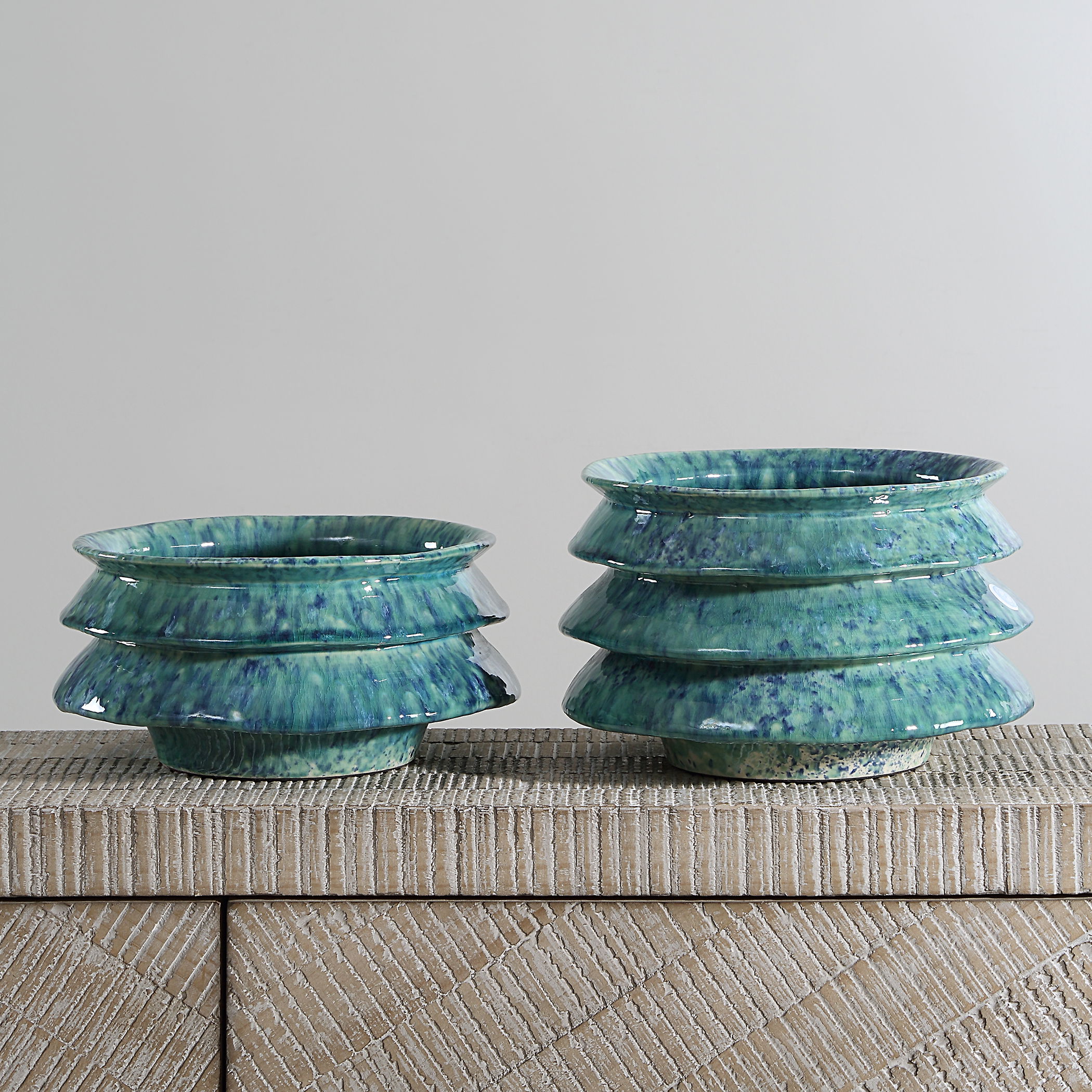 ZigZag Blue Green Bowls Set/2 large image 