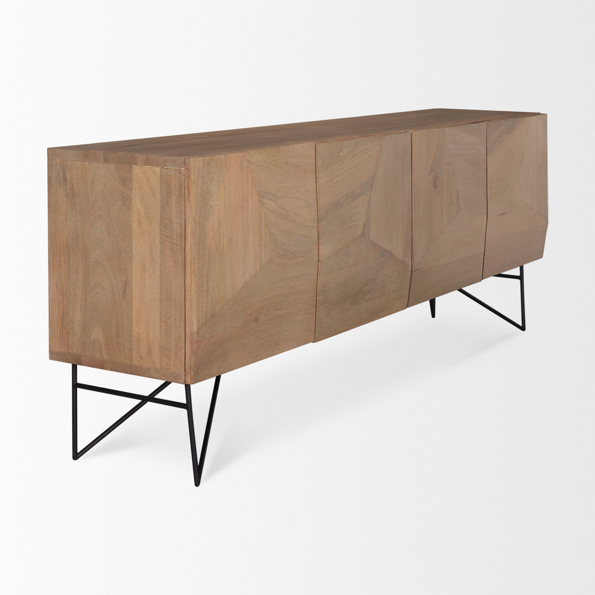 Darwin Light Brown Wooden 4 Door with 2 Shelves Sideboard, Sideboards & Buffet by Mercana, 80" length x 17.5" width x 30" height View 7