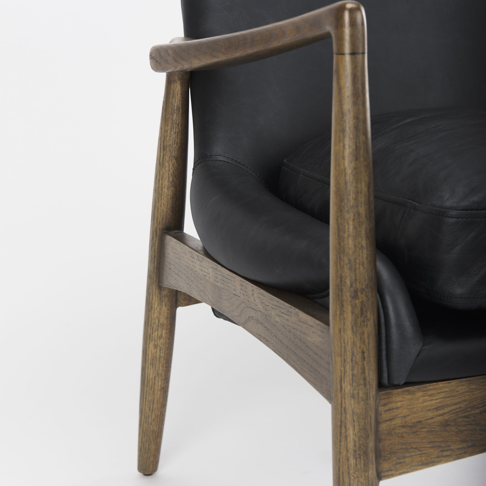 Westan Black Genuine Leather with Medium Brown Wood Accent Chair large image 