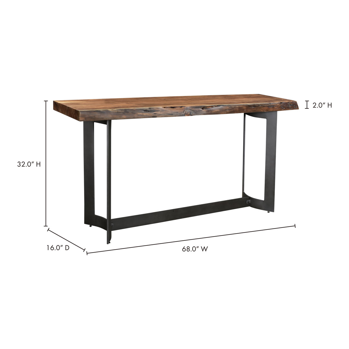 Bent Console Table Brown, by Moe's Home, 68" width x 32" height x 16" depth View 9