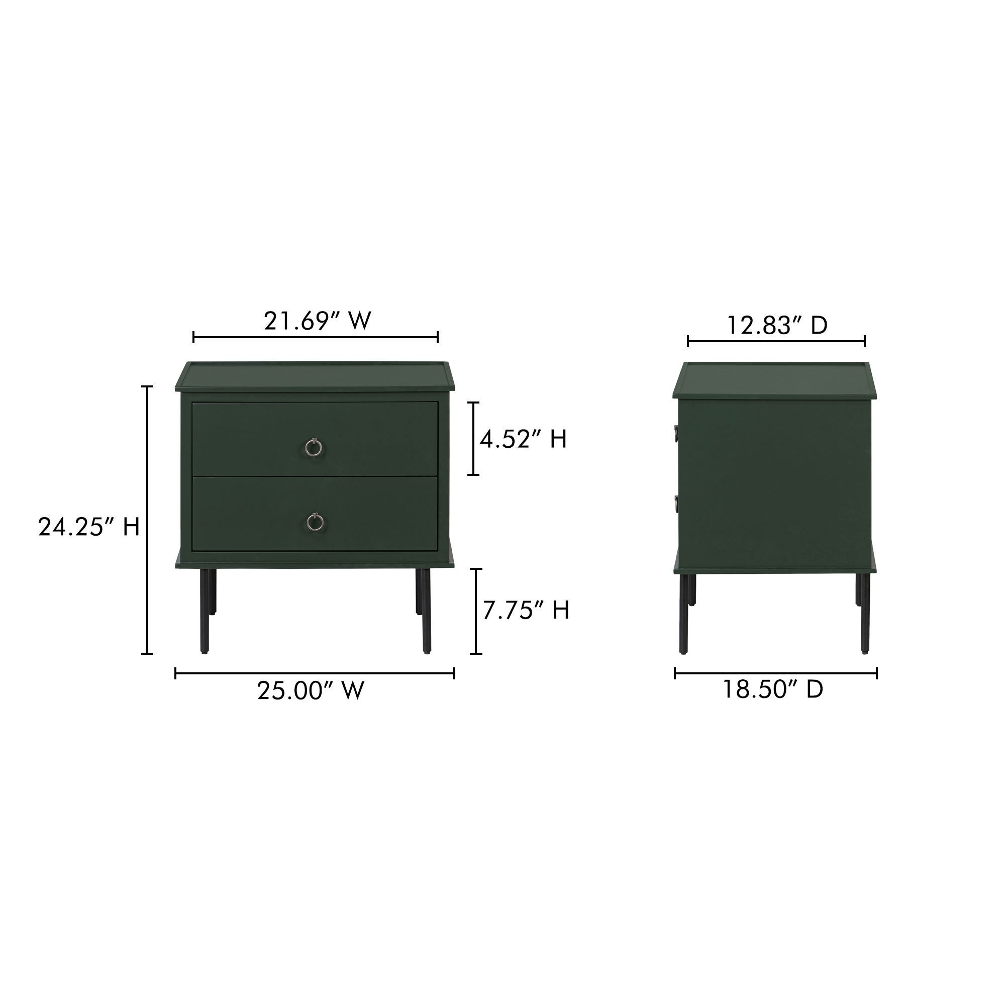 Reagan Nightstand Deep Green, by Moe's Home, 25" width x 24.25" height x 18.5" depth View 11