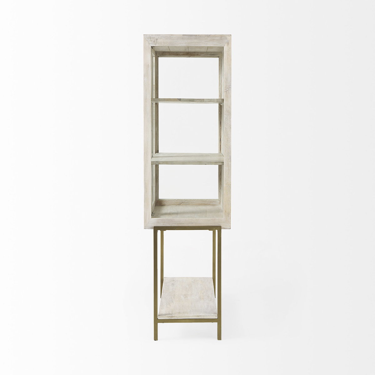 Arelius 36L x 18.75W x 63H White Wood with Gold Metal Base Display Cabinet, Cabinets & Sideboard by Mercana, 36" length x 18.75" width x 63" height View 5