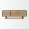 Grier 65' Light Brown Wood with Cane Media Console, by Mercana, 65" length x 18.75" width x 23" height thumbnail 3