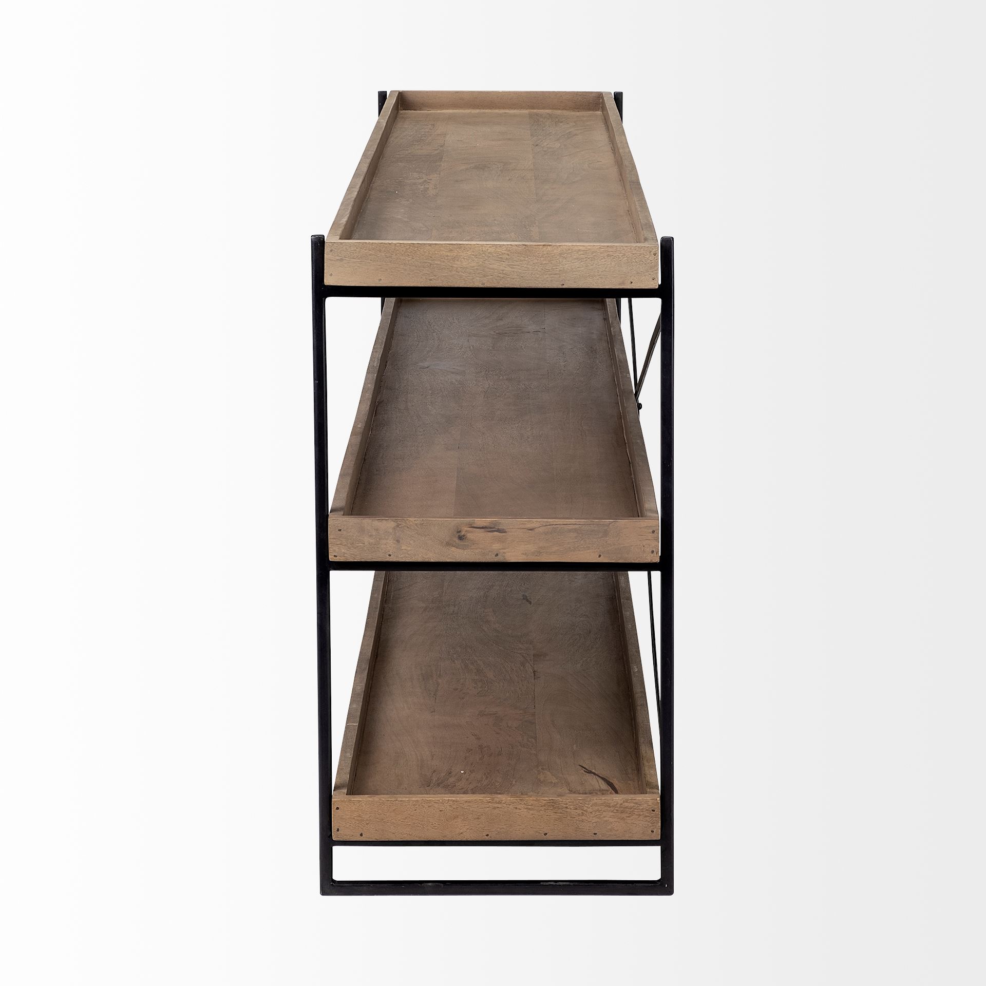 Trey I 80L x 16W Brown Wood and Black Iron Console Table large image 