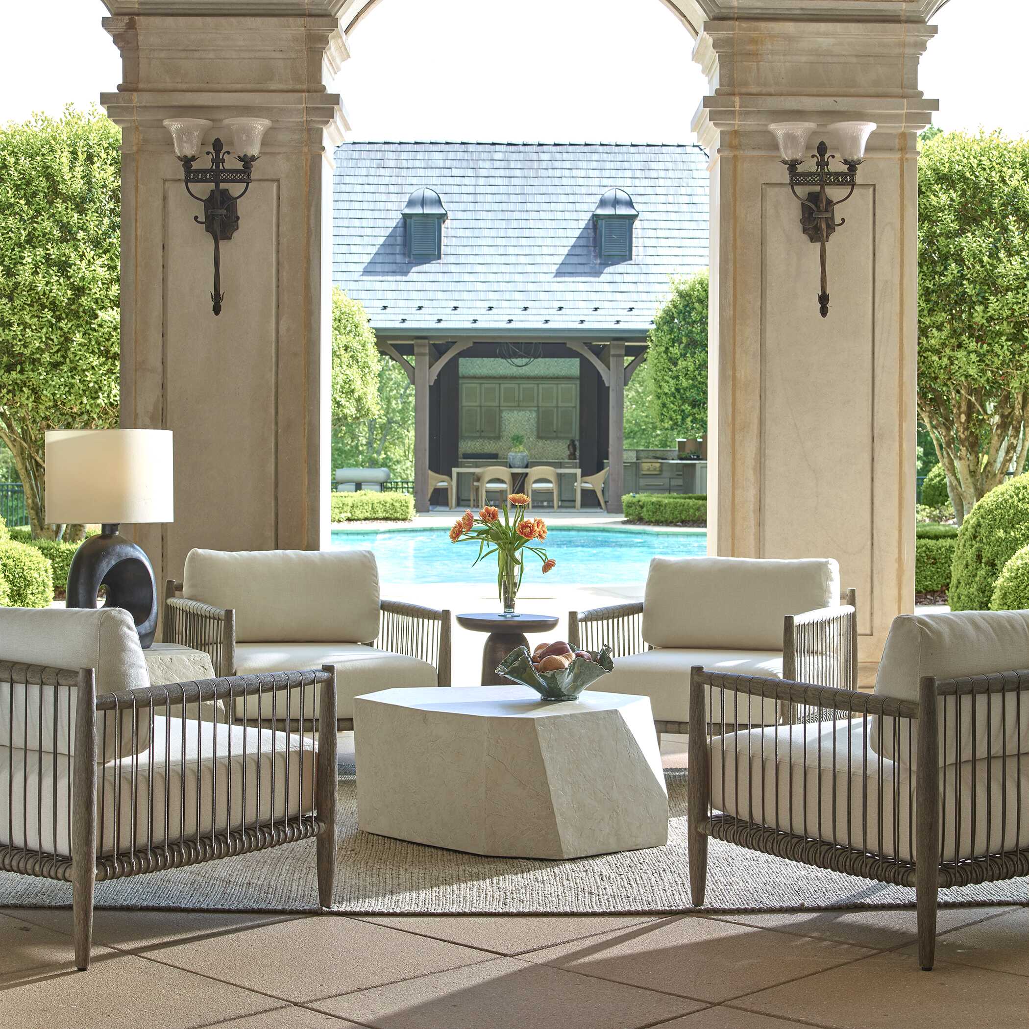 Borneo White Outdoor Lounge Chair, Furniture by Uttermost, 32" width x 29" height x 32" depth View 4