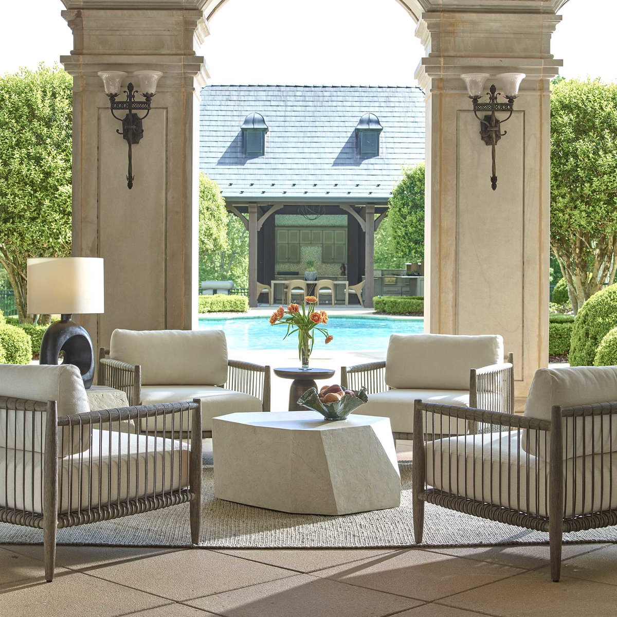 Borneo White Outdoor Lounge Chair, Outdoor Accent Chair by Uttermost, 2'8" width x 2'5" height x 2'8" depth View 4