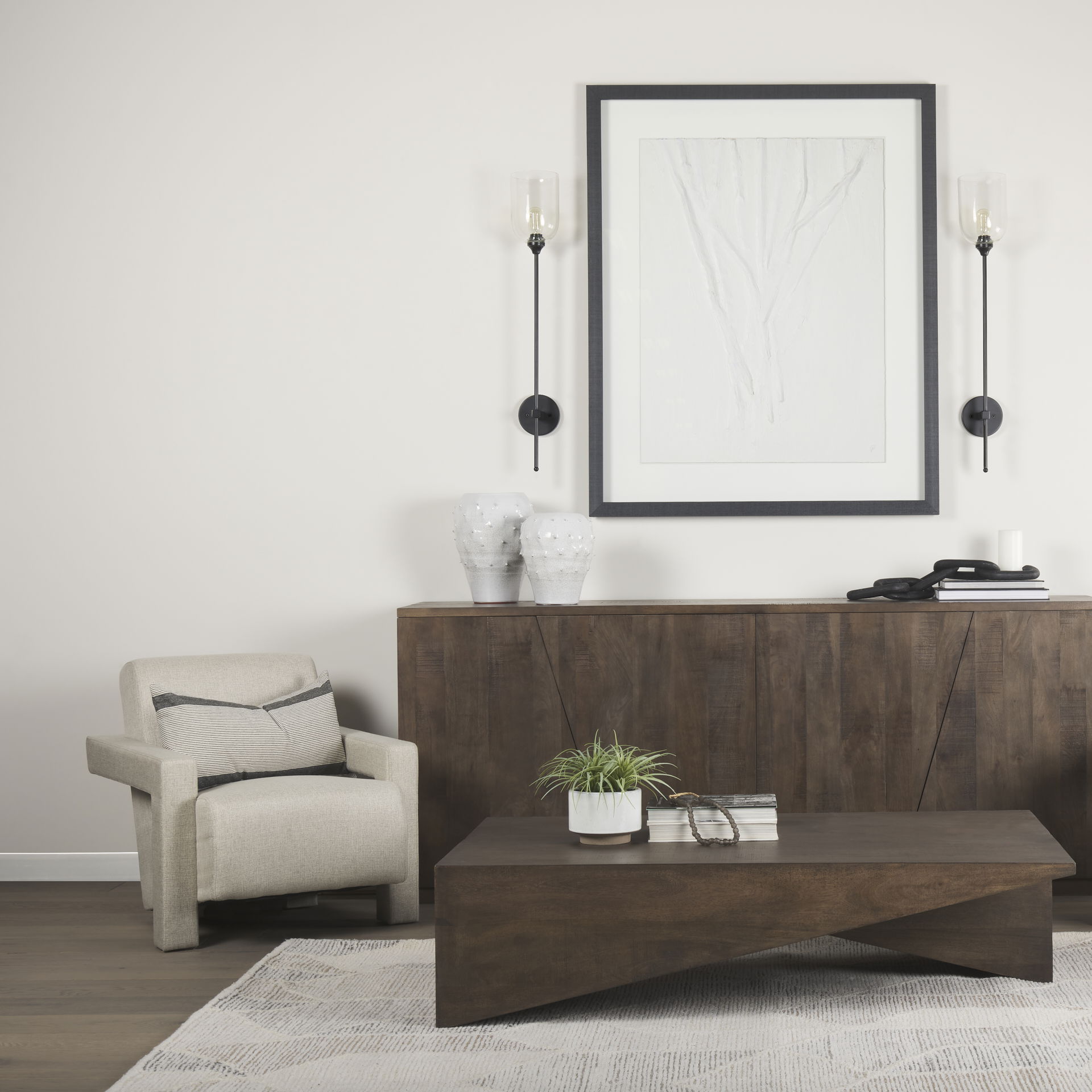 West 55L x 32W x 14H Medium Brown Wooden Angled Coffee Table large image 